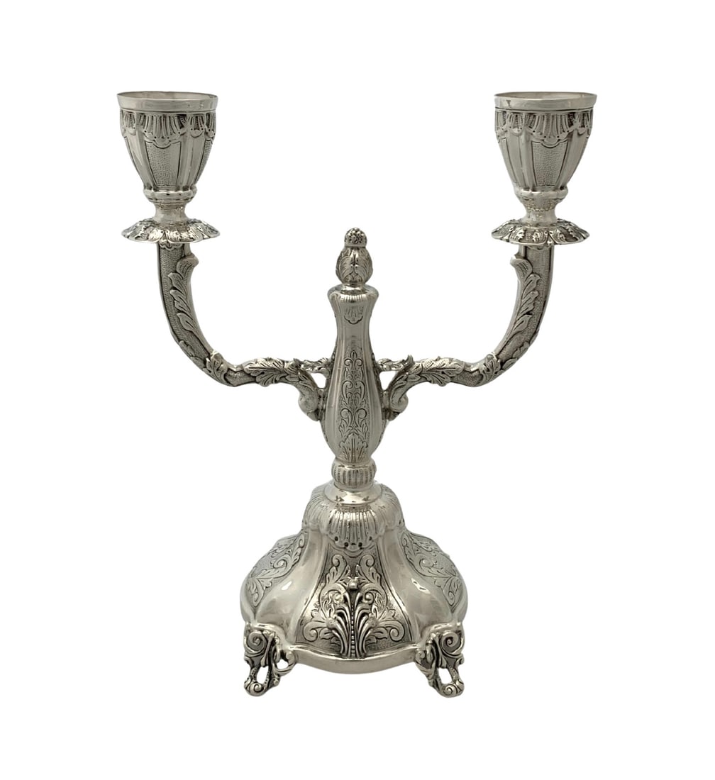 Handmade 925 Sterling Silver 2 Light Leaf Applique Candelabra (1 of 3)