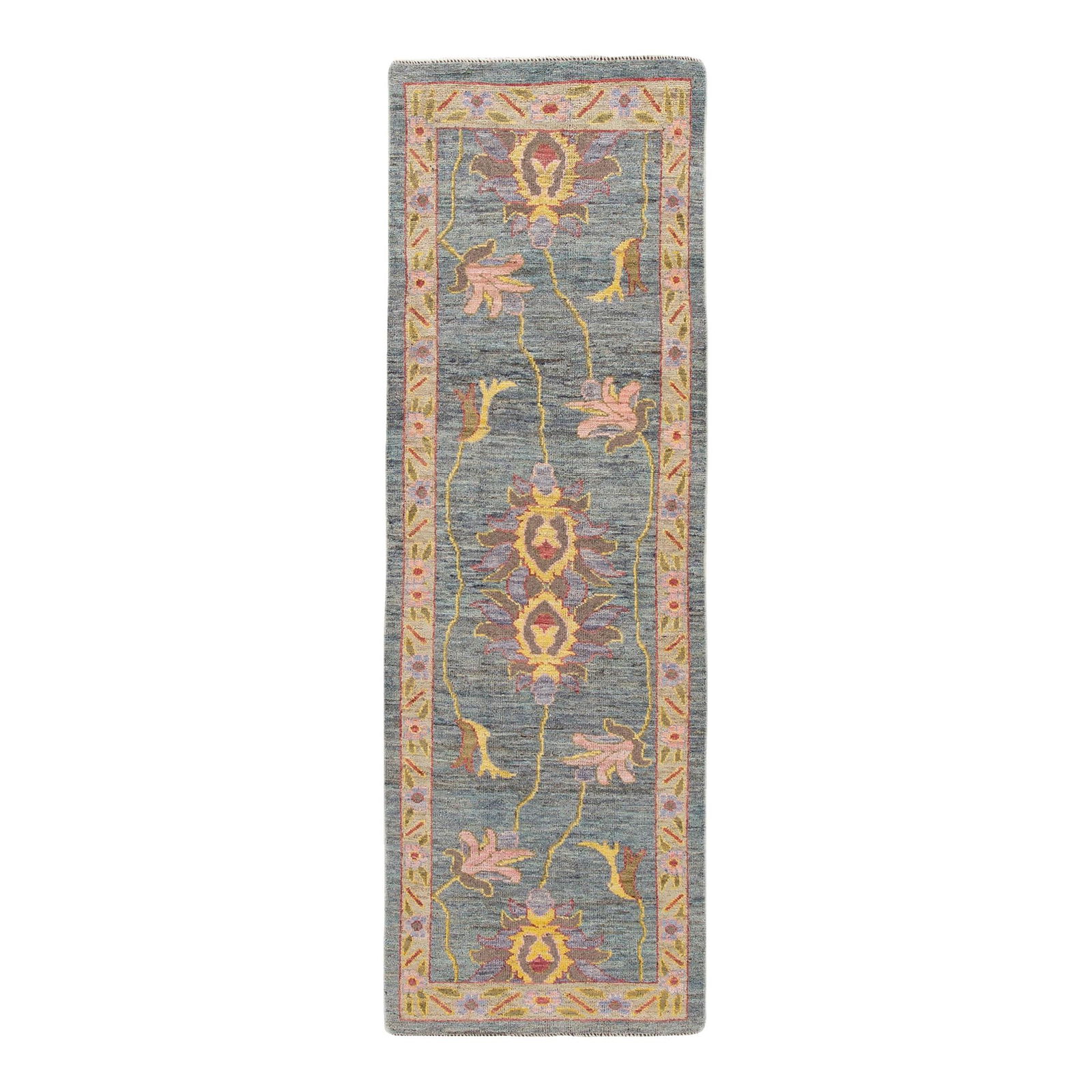 Modern Oushak Gray Botanical Wool Runner 2'11 x 9' (1 of 10)