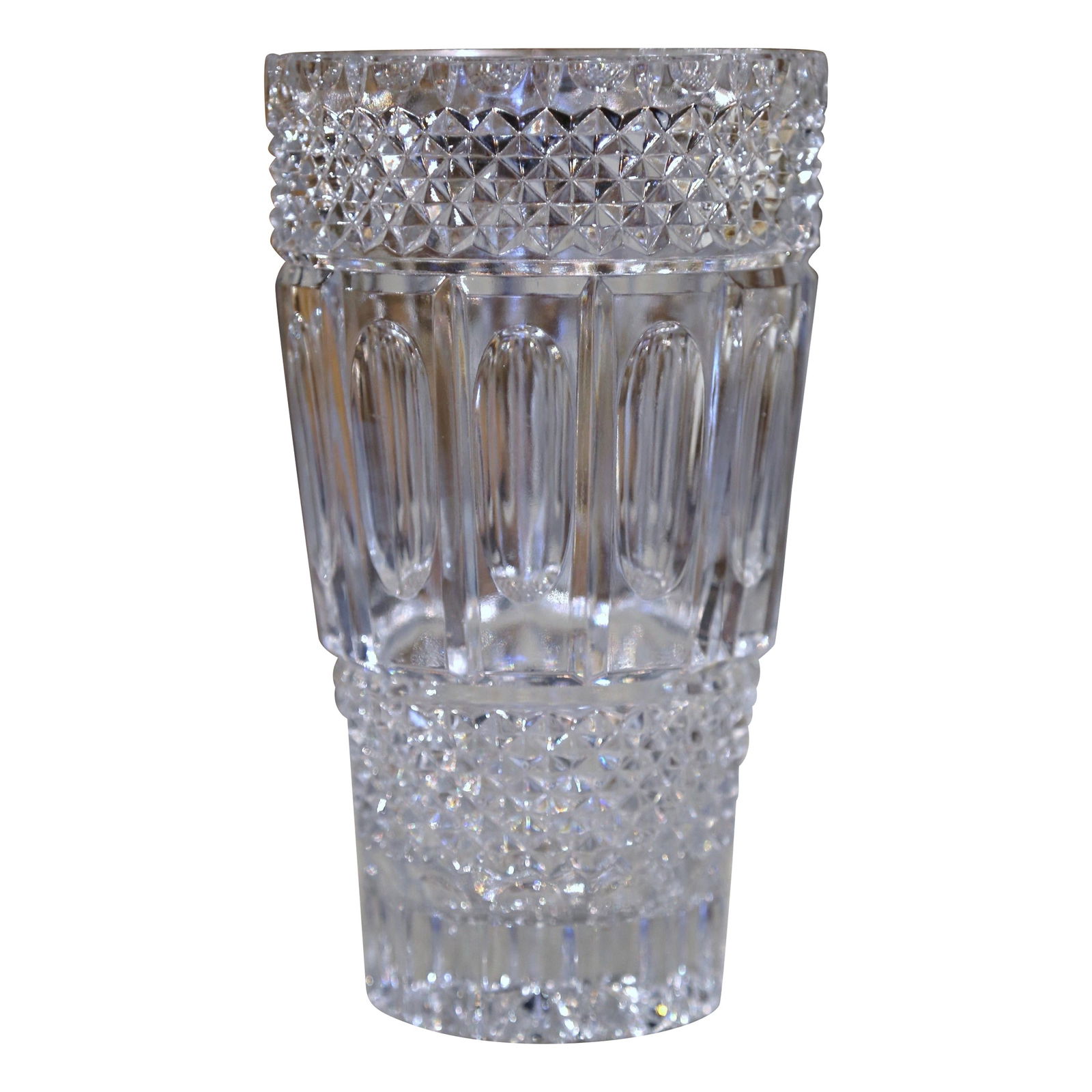 French Crystal Geometric Cut Glass Vase Mid-20th Century 9 Inch (1 of 7)