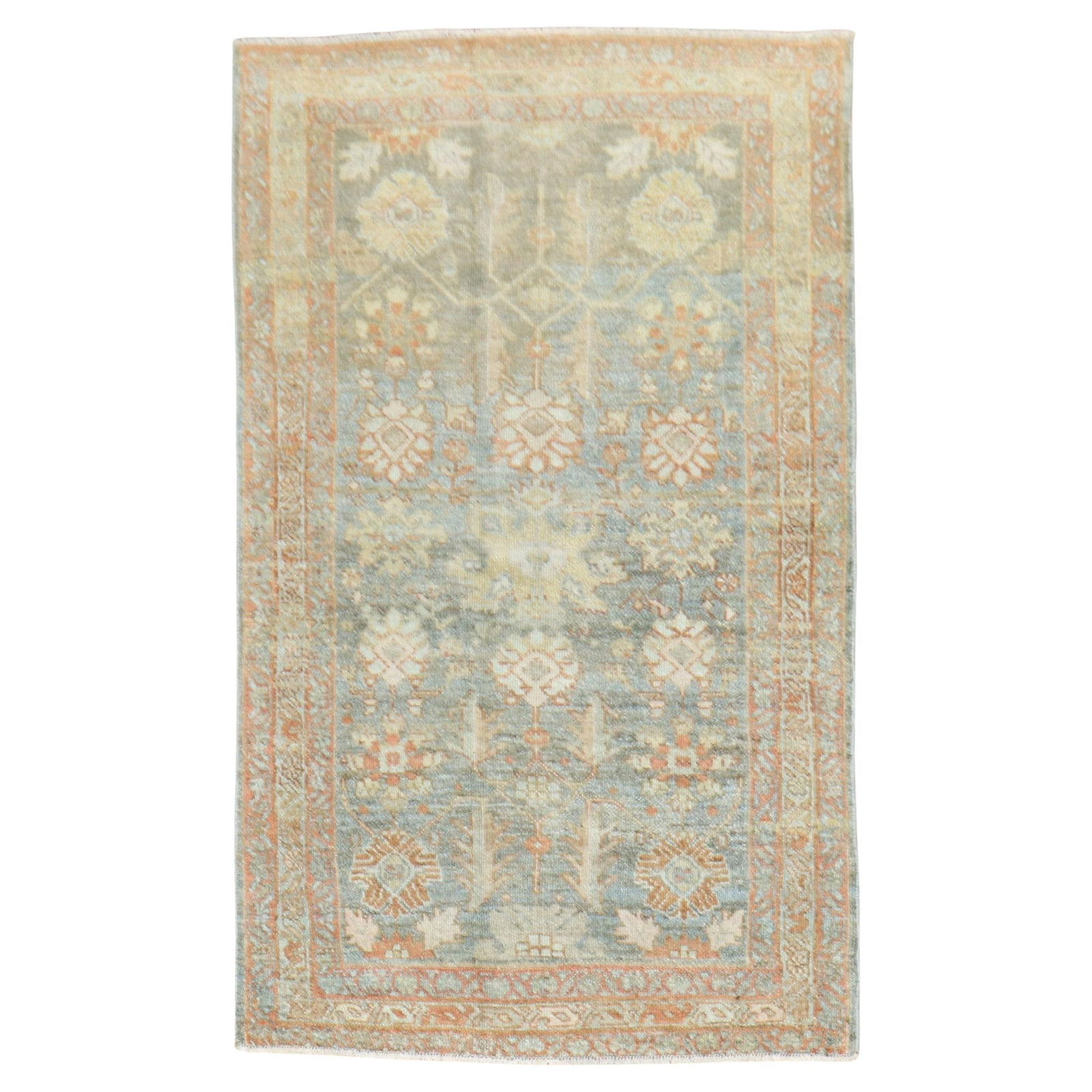 Antique Malayer Throw Rug Hand-Knotted Wool 34 x 56 Iran: Antique Malayer Throw Rug Hand-Knotted Wool 34 x 56 Iran Discover the exquisite craftsmanship of this early 20th century Persian Malayer throw rug, featuring soft, washed-out neutral tones that effort