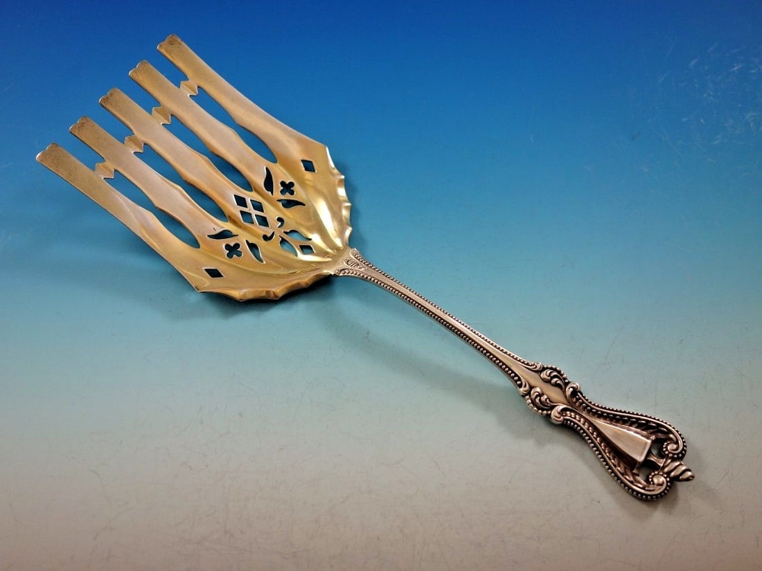 Towle Old Colonial Sterling Silver Asparagus Fork 9 5/8" Gold Washed Pierced (1 of 4)