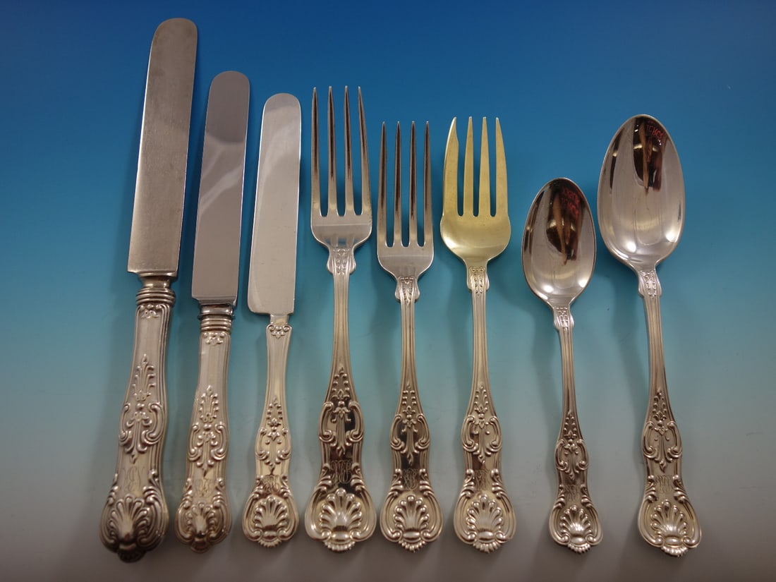Dominick & Haff King Sterling Silver 110-Pc Dinner Flatware Set with Chest: Dominick & Haff King Sterling Silver 110-Pc Dinner Flatware Set with Chest Experience elegance with this exquisite King pattern flatware set by Dominick & Haff, crafted from premium sterling silver. T