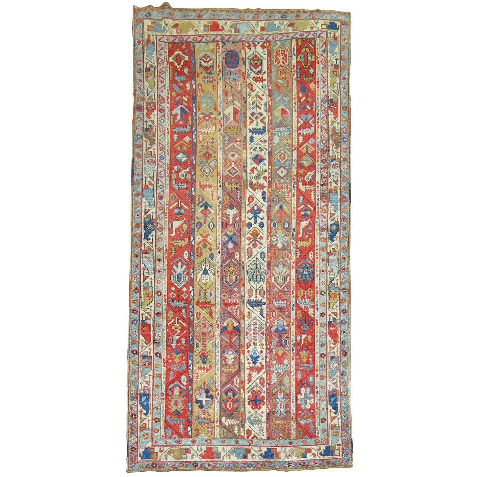 Vibrant Zabihi Hand-Woven Karabagh Rug 46 x 93 American Colonial: Vibrant Zabihi Hand-Woven Karabagh Rug 46 x 93 American Colonial Discover the vibrant beauty of this Zabihi Collection Karabagh Caucasian Rug, a stunning piece that showcases a spirited striped patter