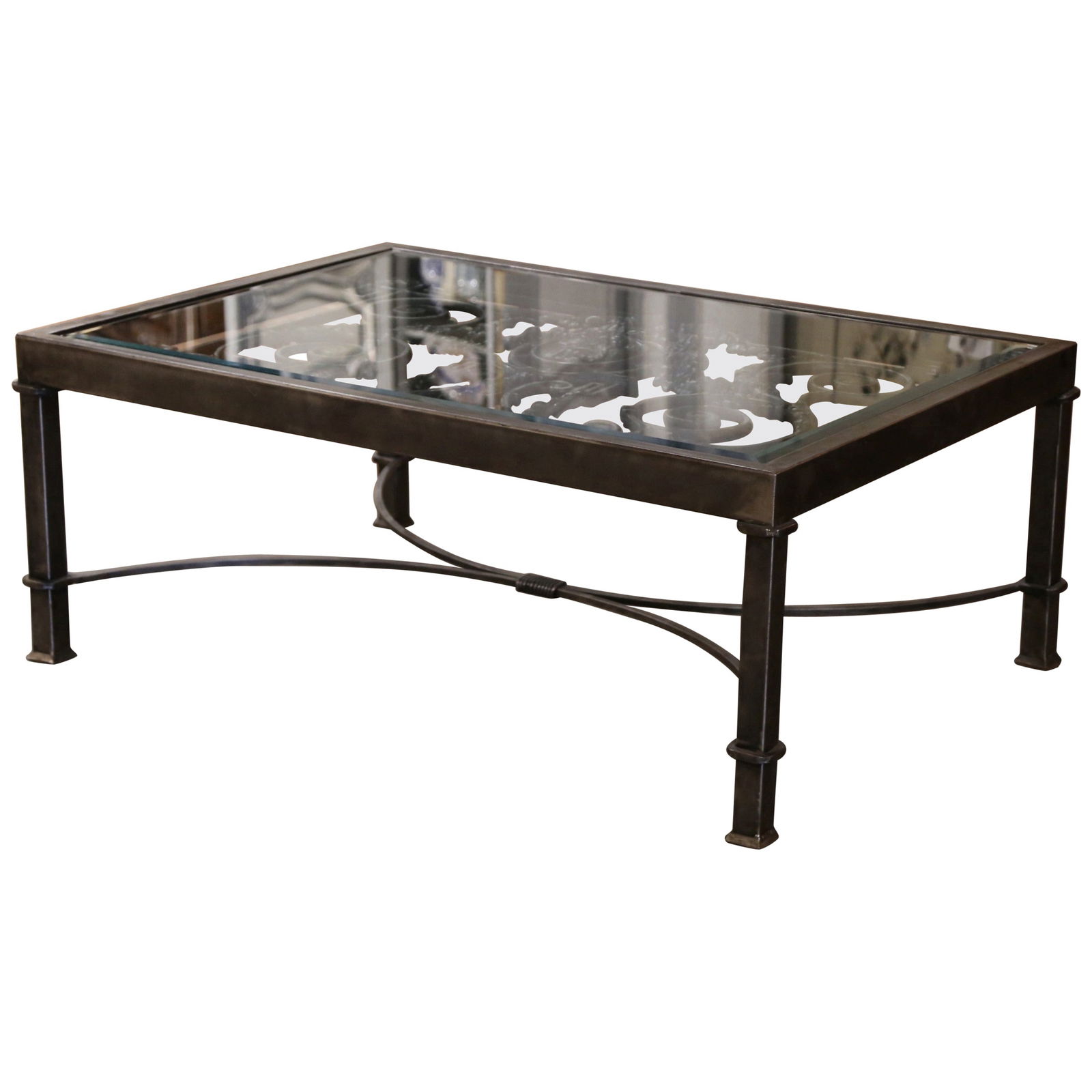 19th Century French Wrought Iron Coffee Table with Beveled Glass Top (1 of 11)