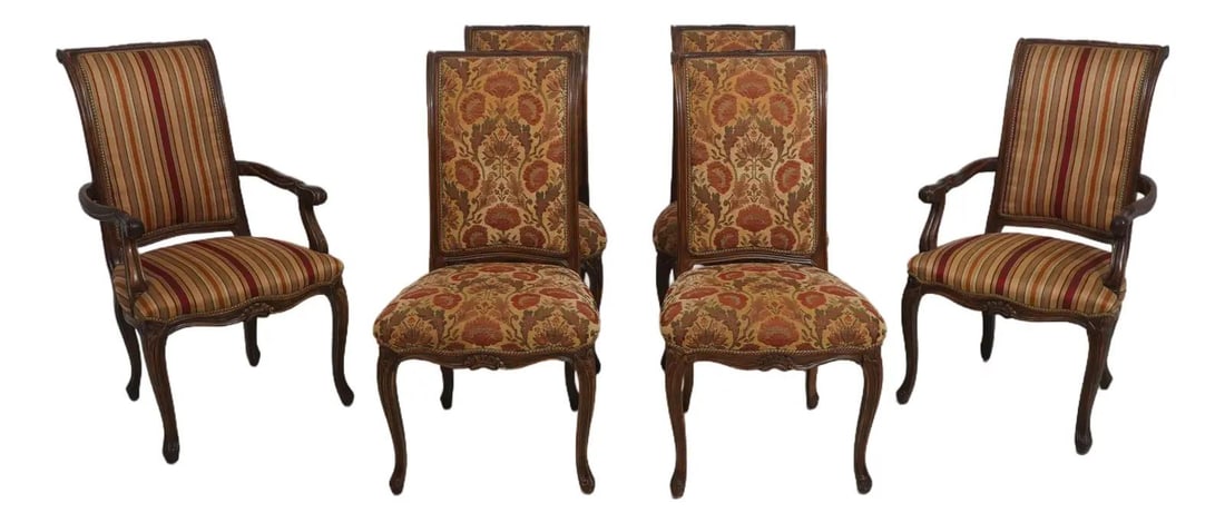 Six Upholstered Dining Chairs in French Louis XV Inspired Design Set of 6 (1 of 10)