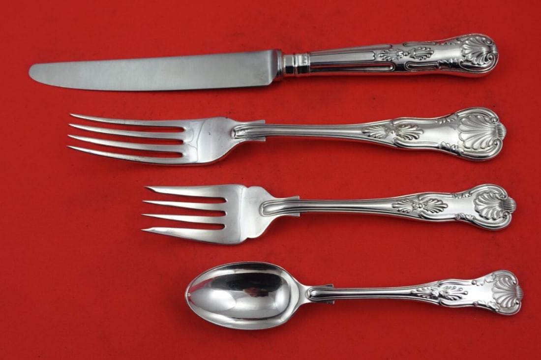 C J Vander Kings Sterling Silver 4-Piece Place Setting: C J Vander Kings Sterling Silver 4-Piece Place Setting Enhance your dining experience with this elegant 4-piece place setting from the Kings pattern by C J Vander. Crafted from high-quality sterling s