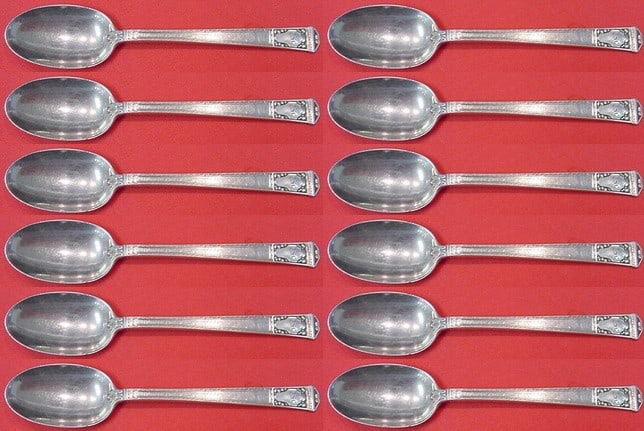 Tiffany & Co San Lorenzo Sterling Silver Demitasse Spoon Set 12 pcs: Tiffany & Co San Lorenzo Sterling Silver Demitasse Spoon Set 12 pcs This exquisite 12-piece demitasse spoon set, crafted in the renowned San Lorenzo pattern by Tiffany & Co., features elegant sterling