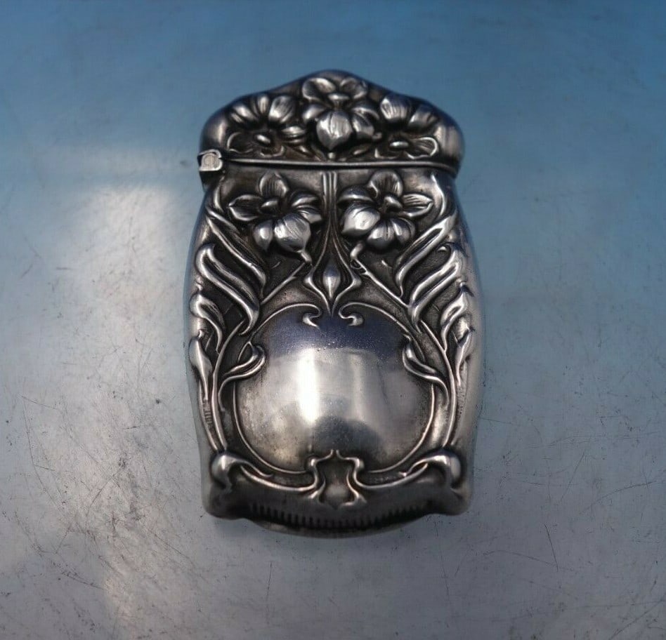 Sterling Silver Vesta Case Match Safe with Lily Design (1 of 9)