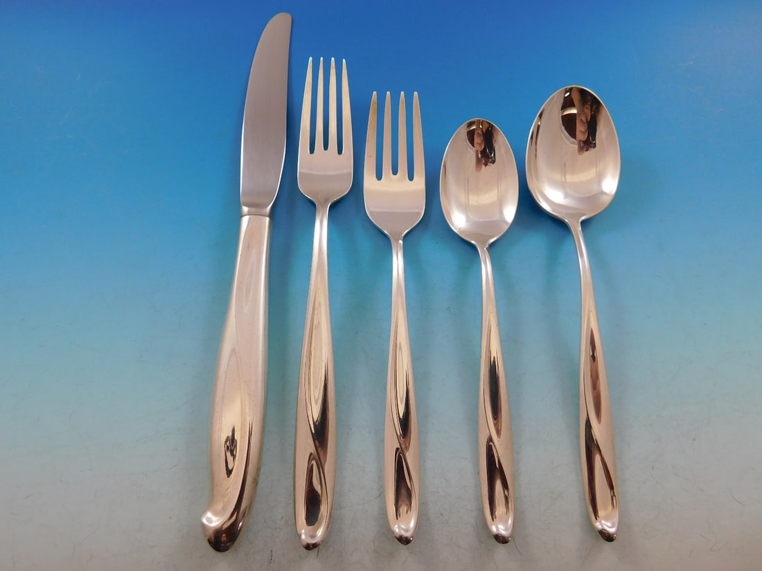 Reed & Barton Silver Sculpture Sterling Silver Flatware Set 36 pcs Service for 6: Reed & Barton Silver Sculpture Sterling Silver Flatware Set 36 pcs Service for 6 Elevate your dining experience with this exquisite Mid-Century Modern Sterling Silver Flatware Set by Reed & Barton, fe