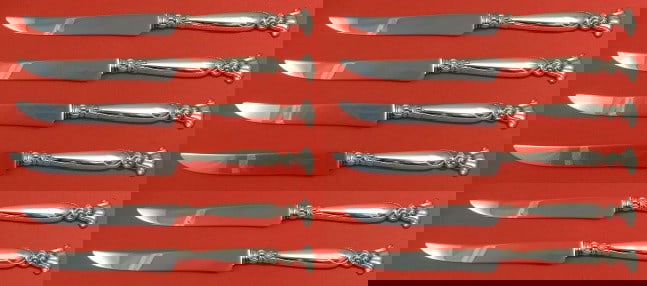 Wallace Romance of the Sea Sterling Silver Steak Knife Set 12 pcs 8.5": Wallace Romance of the Sea Sterling Silver Steak Knife Set 12 pcs 8.5" Introducing the exquisite Romance of the Sea steak knife set by Wallace. This custom-made collection features 12 pieces, each mea