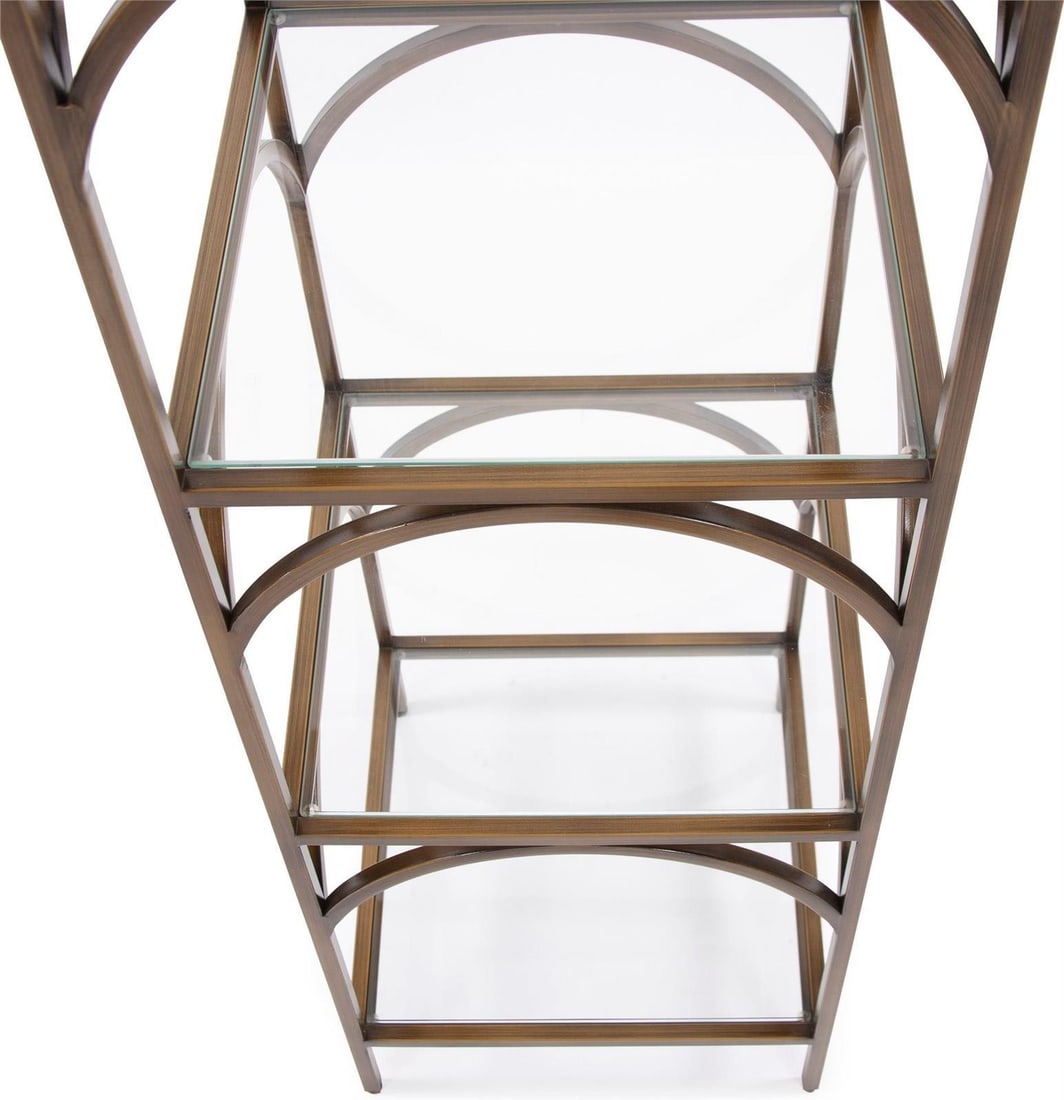 Howard Elliott Palladio Elegant Arched Bronze Shelf: Howard Elliott Palladio Elegant Arched Bronze Shelf Add a touch of elegance to your space with this sophisticated bronze shelf featuring an arched window design. Perfect for displaying hats, plants, o