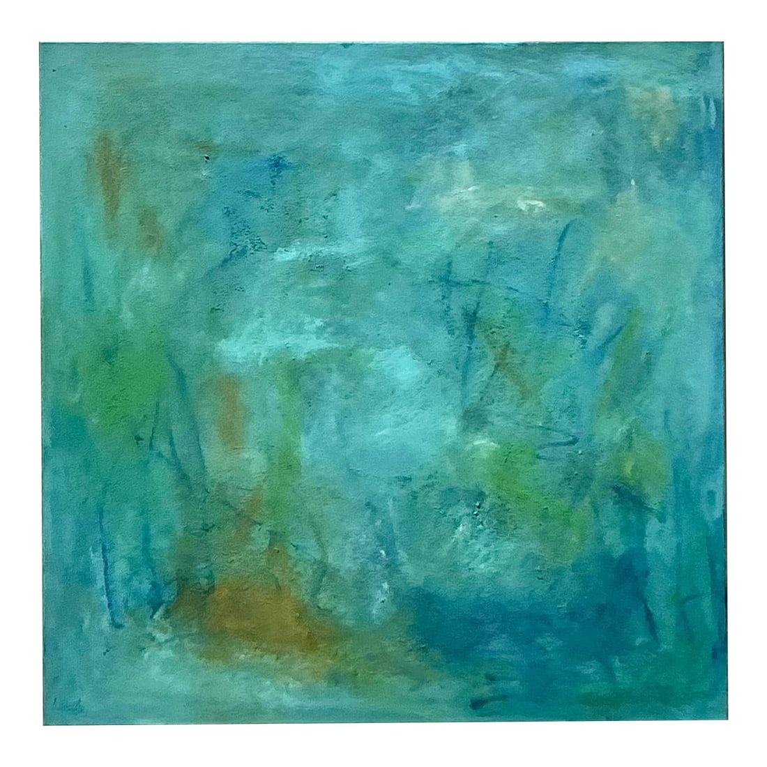 Original Vintage Boho Abstract Oil Painting on Canvas 36" Square: Original Vintage Boho Abstract Oil Painting on Canvas 36" Square Experience the serene beauty of this vintage boho abstract oil painting, an original artwork that adds tranquility and sophistication t