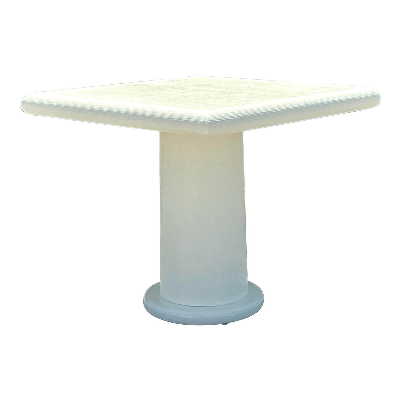 Mid Century Vintage Boho Grasscloth Pedestal Game Table 36x36 Off-White: Mid Century Vintage Boho Grasscloth Pedestal Game Table 36x36 Off-White Enhance your game nights with this Vintage Boho Grasscloth Pedestal Game Table. This table showcases a stylish grasscloth finish