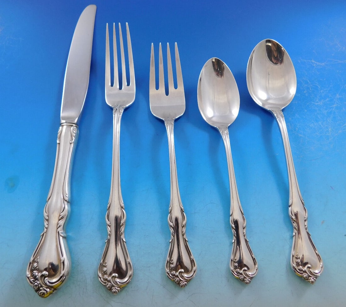 Reed & Barton Rose Cascade Sterling Silver Flatware Set 67 Pieces with Storage Chest: Reed & Barton Rose Cascade Sterling Silver Flatware Set 67 Pieces with Storage Chest Indulge in the elegance of the Rose Cascade flatware set by Reed & Barton, crafted from high-quality sterling silve