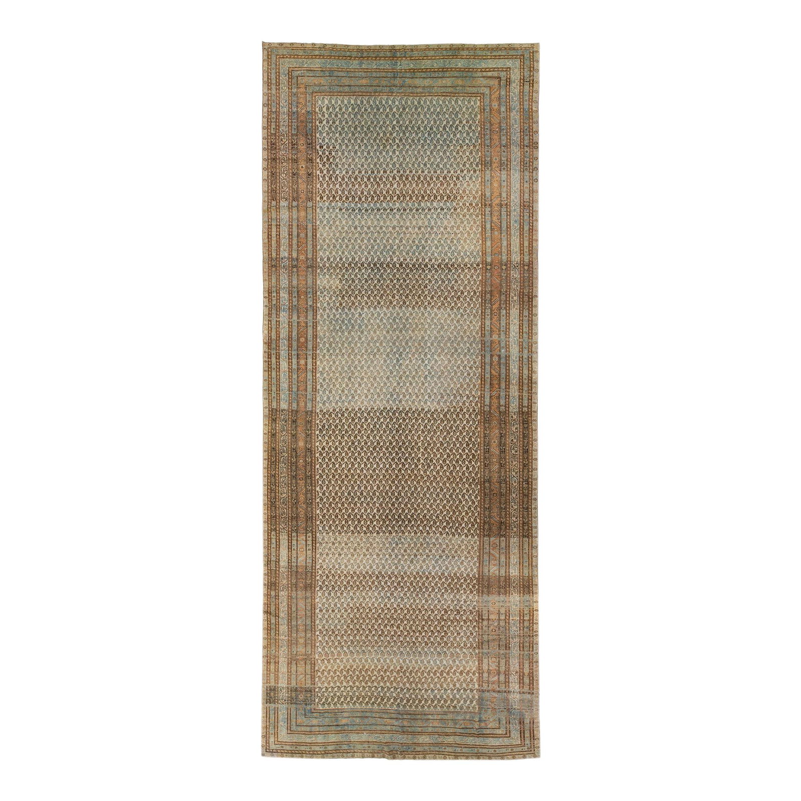 Antique Persian Malayer Gallery Wool Rug 7'4 x 19 Floral Design: Antique Persian Malayer Gallery Wool Rug 7'4 x 19 Floral Design This exquisite antique Malayer rug showcases a stunning hand-knotted design crafted from high-quality wool. The rug features a soft beig