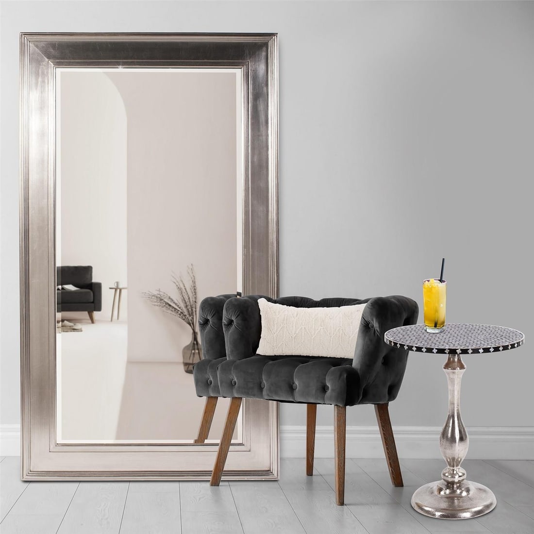 Howard Elliott Round Nickel Inlay Accent Table Asian Modern Style: Howard Elliott Round Nickel Inlay Accent Table Asian Modern Style This elegant round table features a stunning matte nickel silver white finish, perfect for modern home decor. Crafted from aluminum an