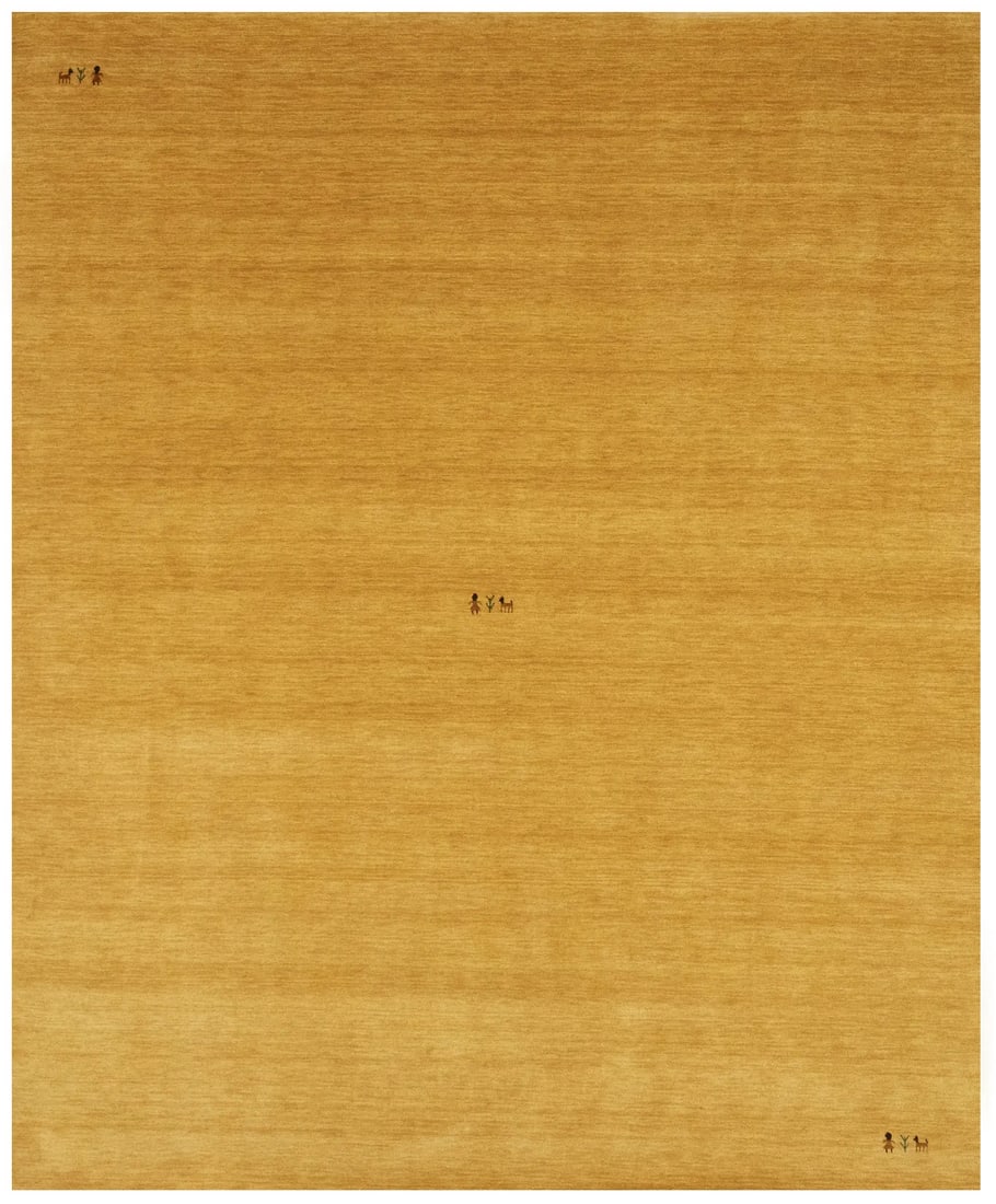 8'3 x 9'10 Hand-Loomed Wool Modern Gabbeh Area Rug in Golden Peach: 8'3 x 9'10 Hand-Loomed Wool Modern Gabbeh Area Rug in Golden Peach This large contemporary area rug features a hand-loomed construction in a golden peach color with a modern pictorial pattern. Made fr