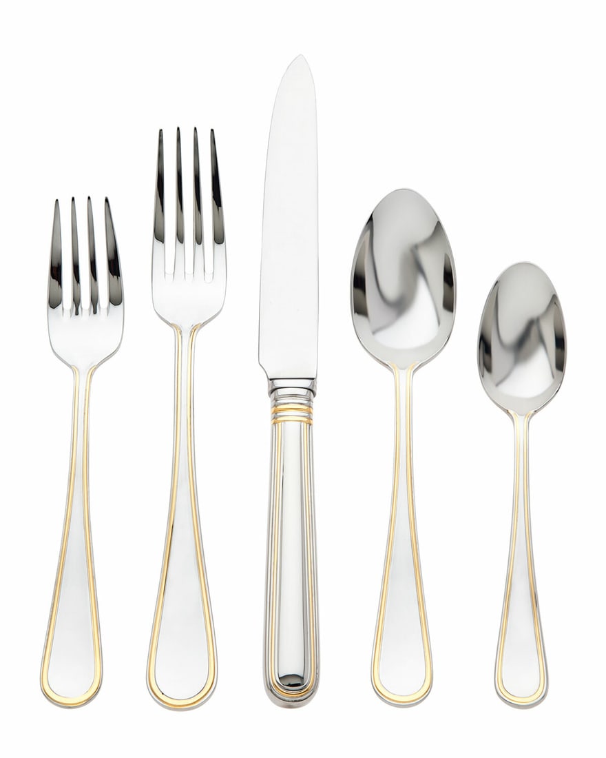 Ascot Gold Flatware Set by Ricci 40 Pieces for 8 Service Dishwasher Safe: Ascot Gold Flatware Set by Ricci 40 Pieces for 8 Service Dishwasher Safe Elevate your dining experience with the Ascot Gold Flatware Set by Ricci, meticulously crafted from high-quality 18/10 stainles