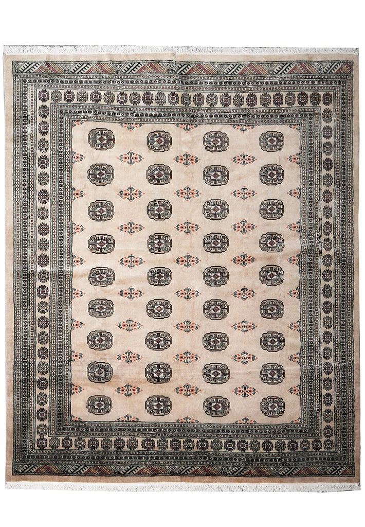 Handmade Pakistan Bokhara Wool Rug 81 x 90 Inch Ivory Brown Black Rust: Handmade Pakistan Bokhara Wool Rug 81 x 90 Inch Ivory Brown Black Rust Free continental US Shipping This handmade square Pakistan Bokhara area rug features a classic geometric Bokhara pattern in ivory