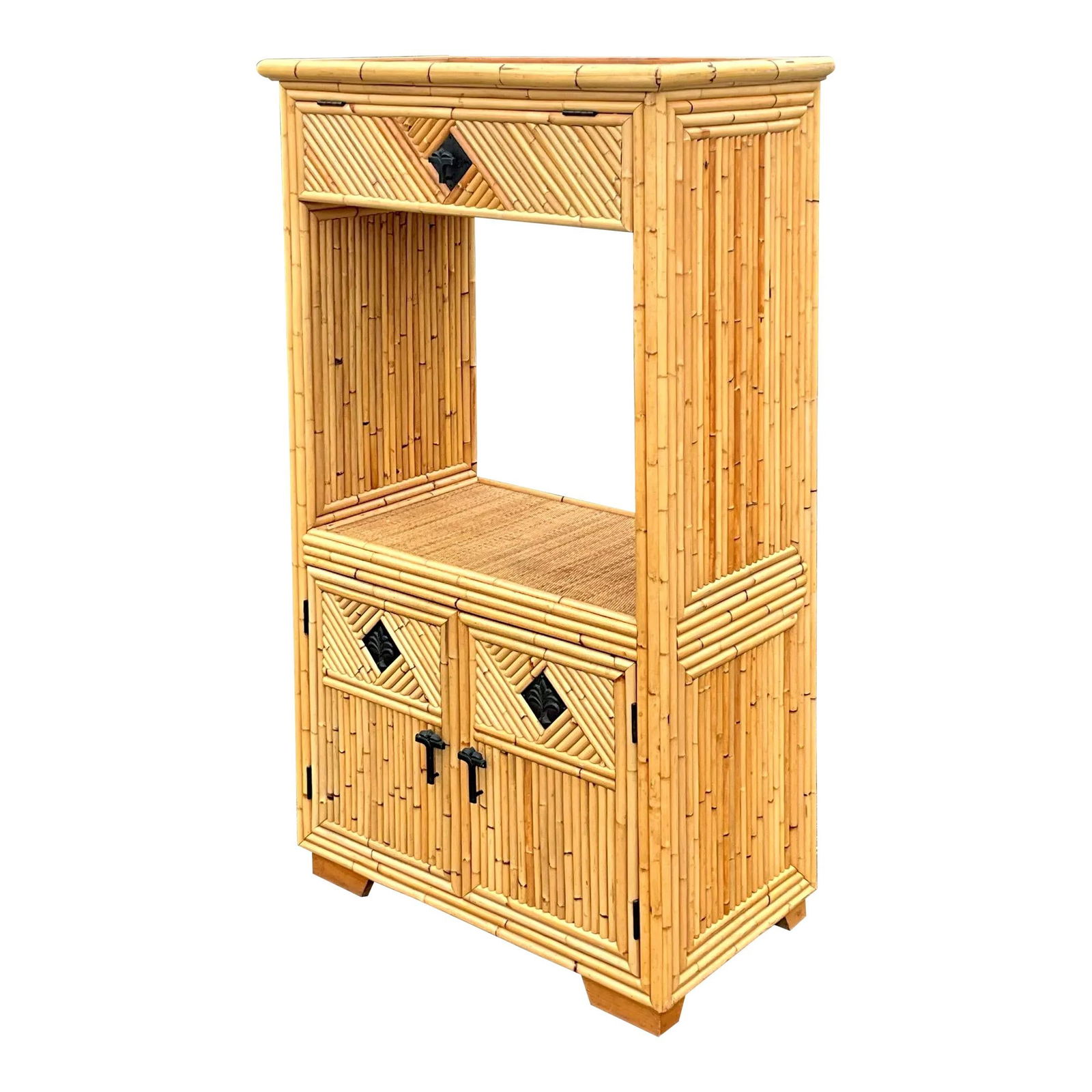 Vintage Coastal Bamboo Dry Bar Tropical Charm 42.75" x 23.75" x 74": Vintage Coastal Bamboo Dry Bar Tropical Charm 42.75" x 23.75" x 74" This vintage coastal bamboo dry bar effortlessly combines tropical charm with functional style. Crafted from natural bamboo, it boas