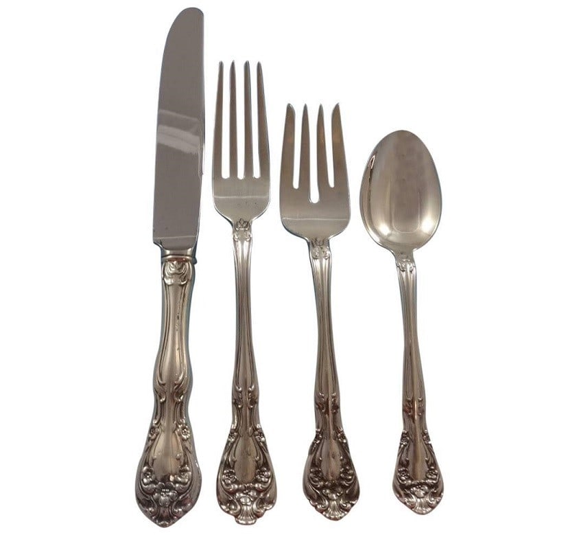 Alvin Chateau Rose Sterling Silver Flatware Set 24 Pieces with Storage Caddy: Alvin Chateau Rose Sterling Silver Flatware Set 24 Pieces with Storage Caddy Enhance your dining experience with the Chateau Rose Sterling Silver Flatware Set by Alvin, comprising 24 exquisite pieces.