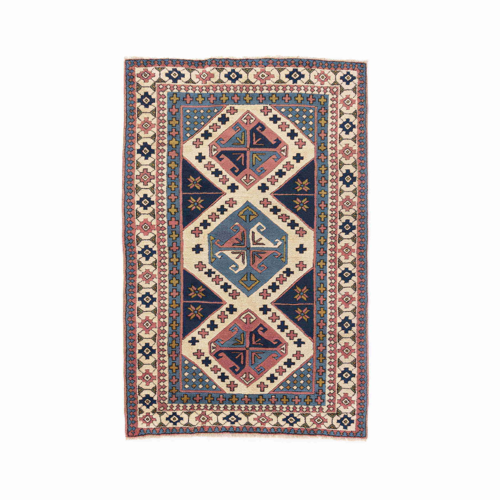 Authentic Kars Handmade Wool Carpet 61x92.5 Geometric Design: Authentic Kars Handmade Wool Carpet 61x92.5 Geometric Design Discover the elegance of this Authentic Handmade Kars Carpet, expertly crafted from high-quality wool on wool. This stunning piece features