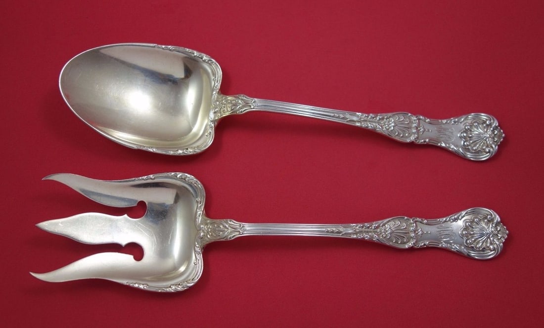 Gorham King George Sterling Silver Salad Serving Set 2pc 10.5in: Gorham King George Sterling Silver Salad Serving Set 2pc 10.5in Enhance your dining experience with this exquisite 2-piece salad serving set from the renowned Gorham brand, featuring the elegant King