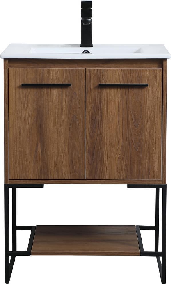 Elegant Lighting 24 Inch Contemporary Walnut Bathroom Vanity: Elegant Lighting 24 Inch Contemporary Walnut Bathroom Vanity Elevate your bathroom with this Industrial Style 24-Inch Walnut Bathroom Vanity, designed with a contemporary aesthetic. This vanity showca