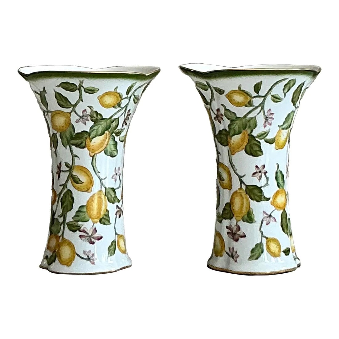 Vintage Regency Pair of Hand-Painted Lemon Branch Cache Pots: Vintage Regency Pair of Hand-Painted Lemon Branch Cache Pots Enhance your home with this exquisite pair of Vintage Regency Lemon Branch Cache Pots. Crafted from fine porcelain, each pot showcases a gr