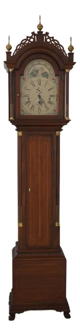 Sligh Aaron Willard Inlaid Mahogany Grandfather Clock Federal Style: Sligh Aaron Willard Inlaid Mahogany Grandfather Clock Federal Style This exquisite Sligh Aaron Willard Grandfather Clock showcases exceptional craftsmanship and quality construction, featuring intrica
