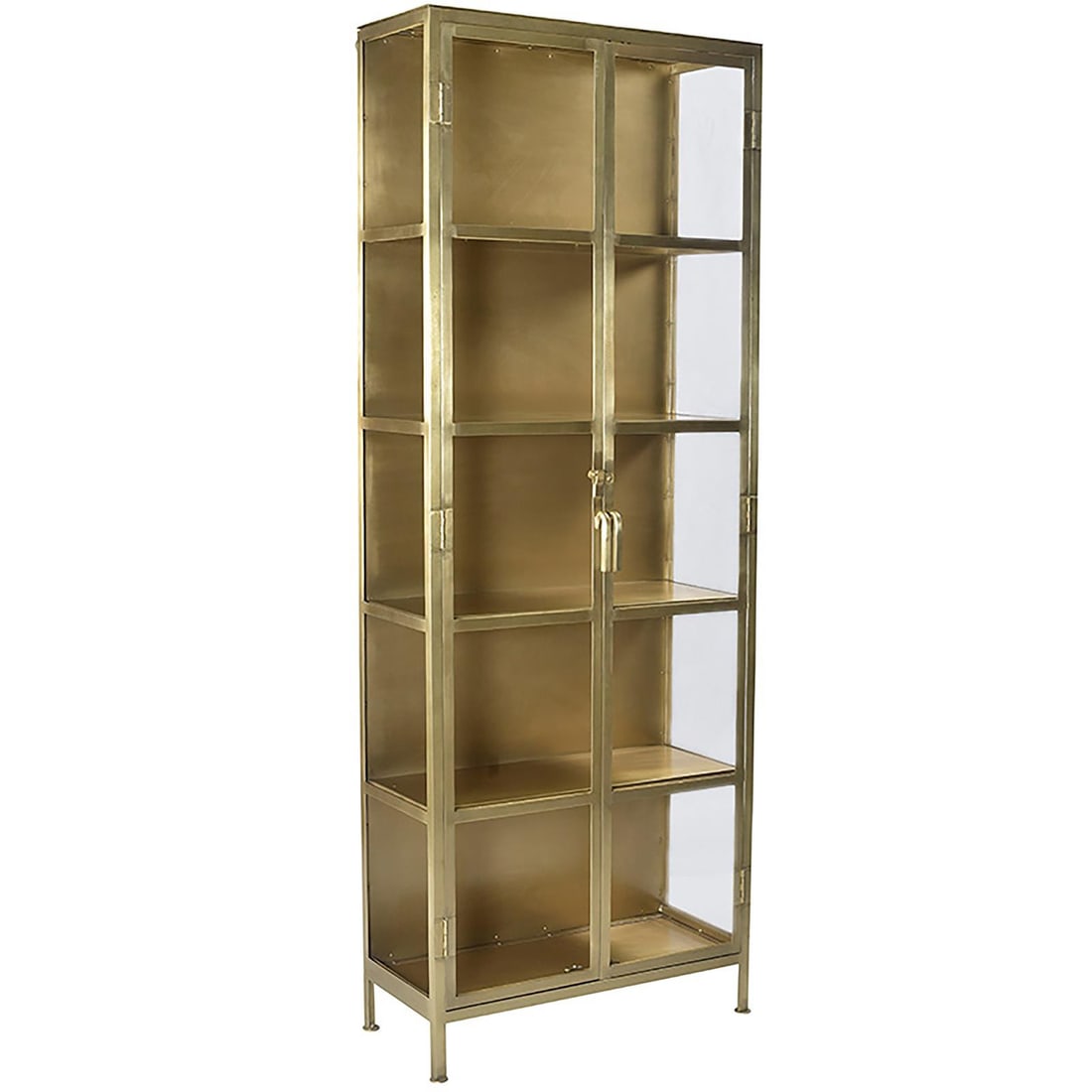 Wilkins Brass Industrial Display Cabinet 84H x 32W x 14D: Wilkins Brass Industrial Display Cabinet 84H x 32W x 14D Introducing the Elegant Wilkins Antique Style Brass Cabinet, a striking piece that combines vintage charm with modern functionality. Crafted wi