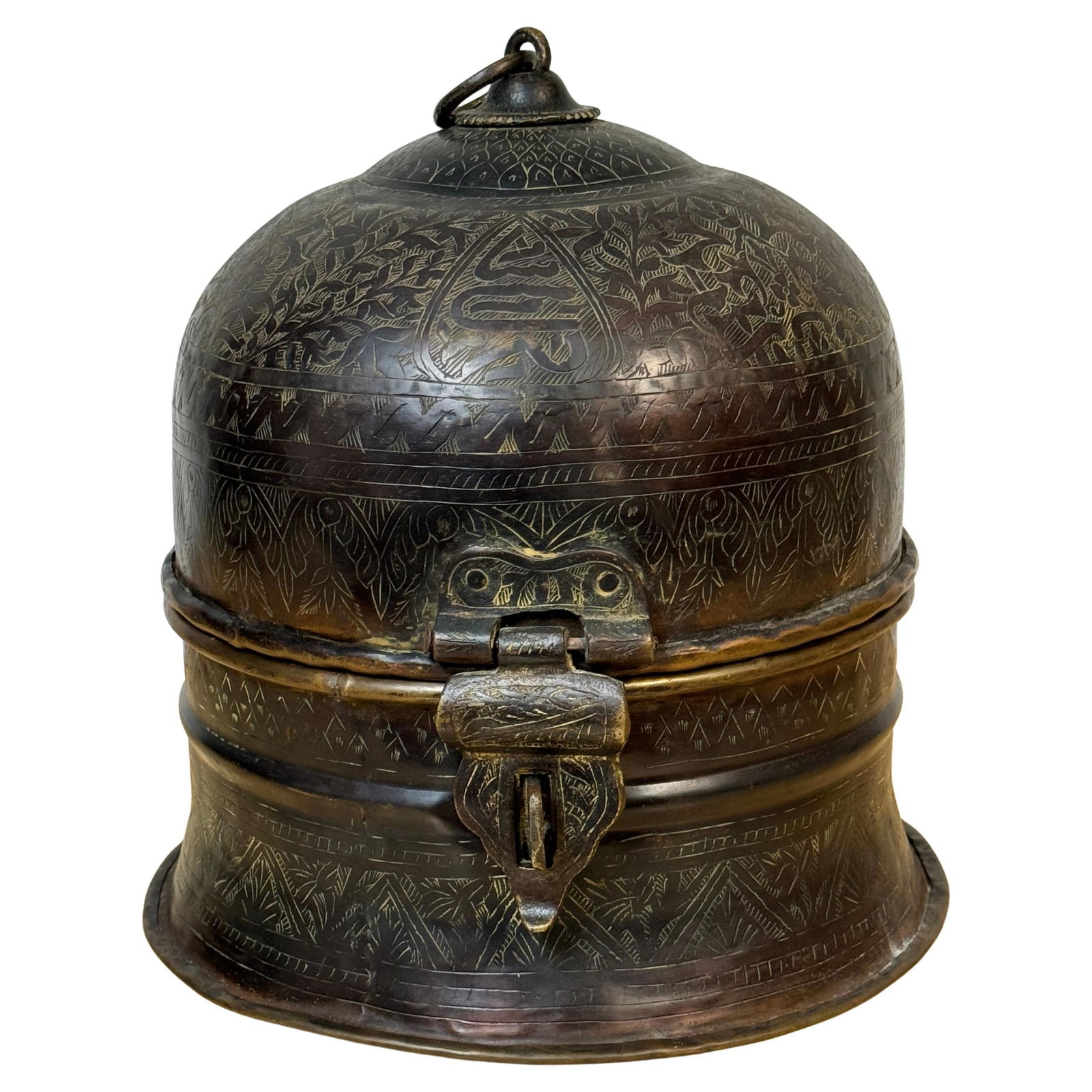 Antique Islamic Mughal Engraved Gilt Enamel Bronze Domed Box #145: Antique Islamic Mughal Engraved Gilt Enamel Bronze Domed Box #145 Discover the beauty of this exquisite Antique Islamic-Mughal Engraved & Gilt Enamel Domed Box, a stunning representation of Indo-Islam