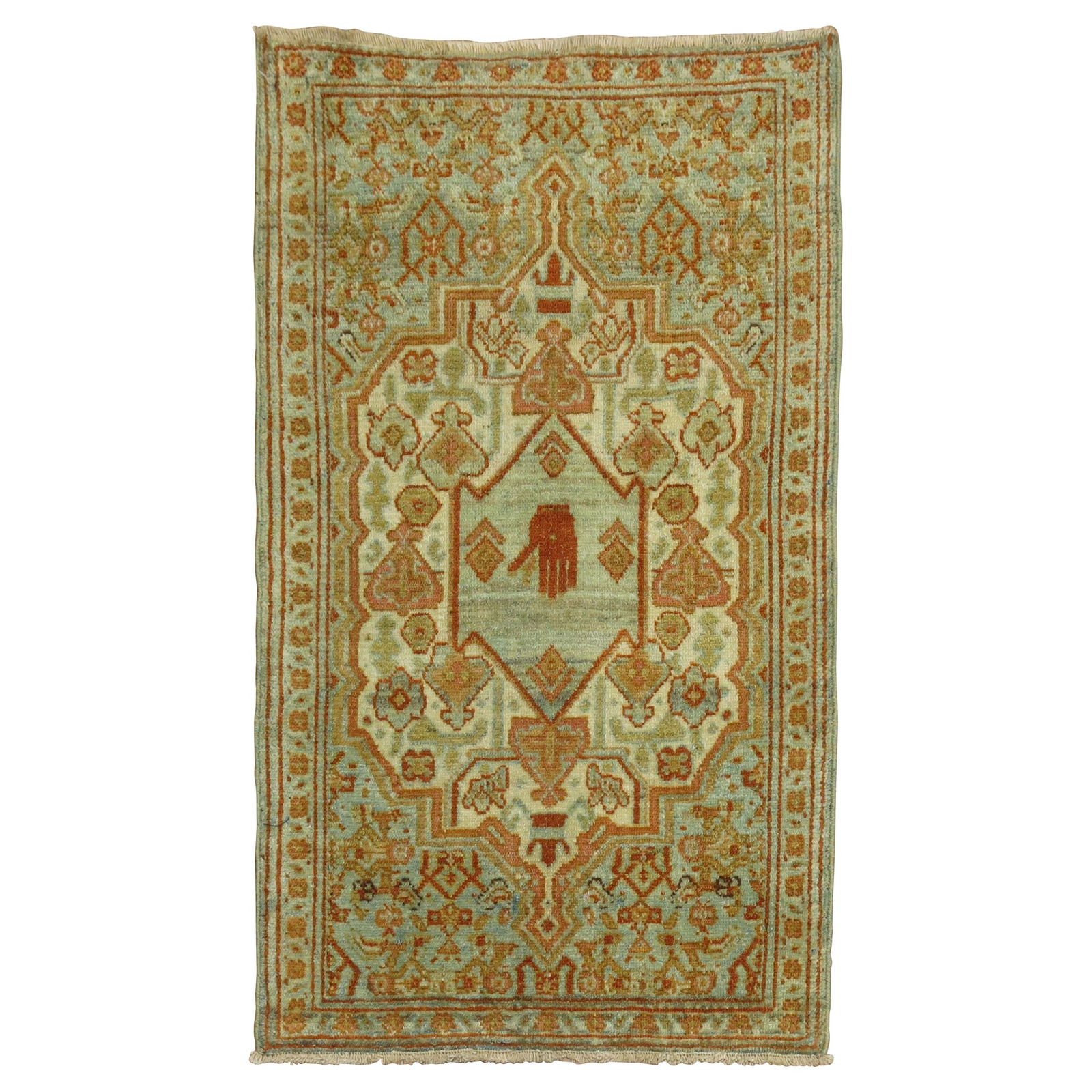 Antique Persian Senneh Mat 20th Century Hand-Woven Wool Rug: Antique Persian Senneh Mat 20th Century Hand-Woven Wool Rug Discover the elegance of the Zabihi Collection with this 20th Century Antique Persian Hand Gesture Rug. This exquisite piece features a stri