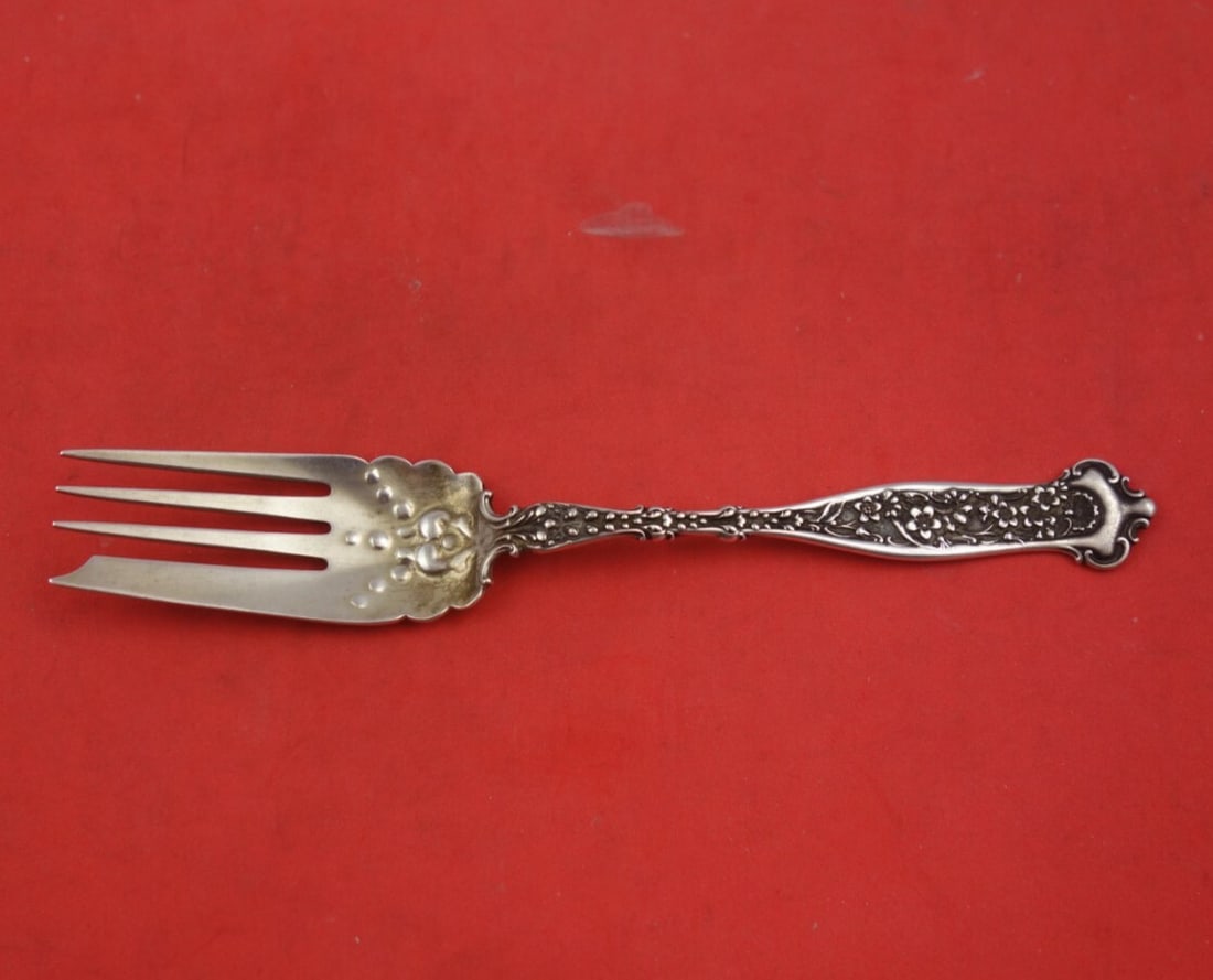 Whiting Dresden Sterling Silver Fish Fork Antique 6 1/2 Inch: Whiting Dresden Sterling Silver Fish Fork Antique 6 1/2 Inch This exquisite fish fork is part of the 'Dresden' pattern by Whiting, crafted from high-quality sterling silver. Measuring 6 1/2 inches, th