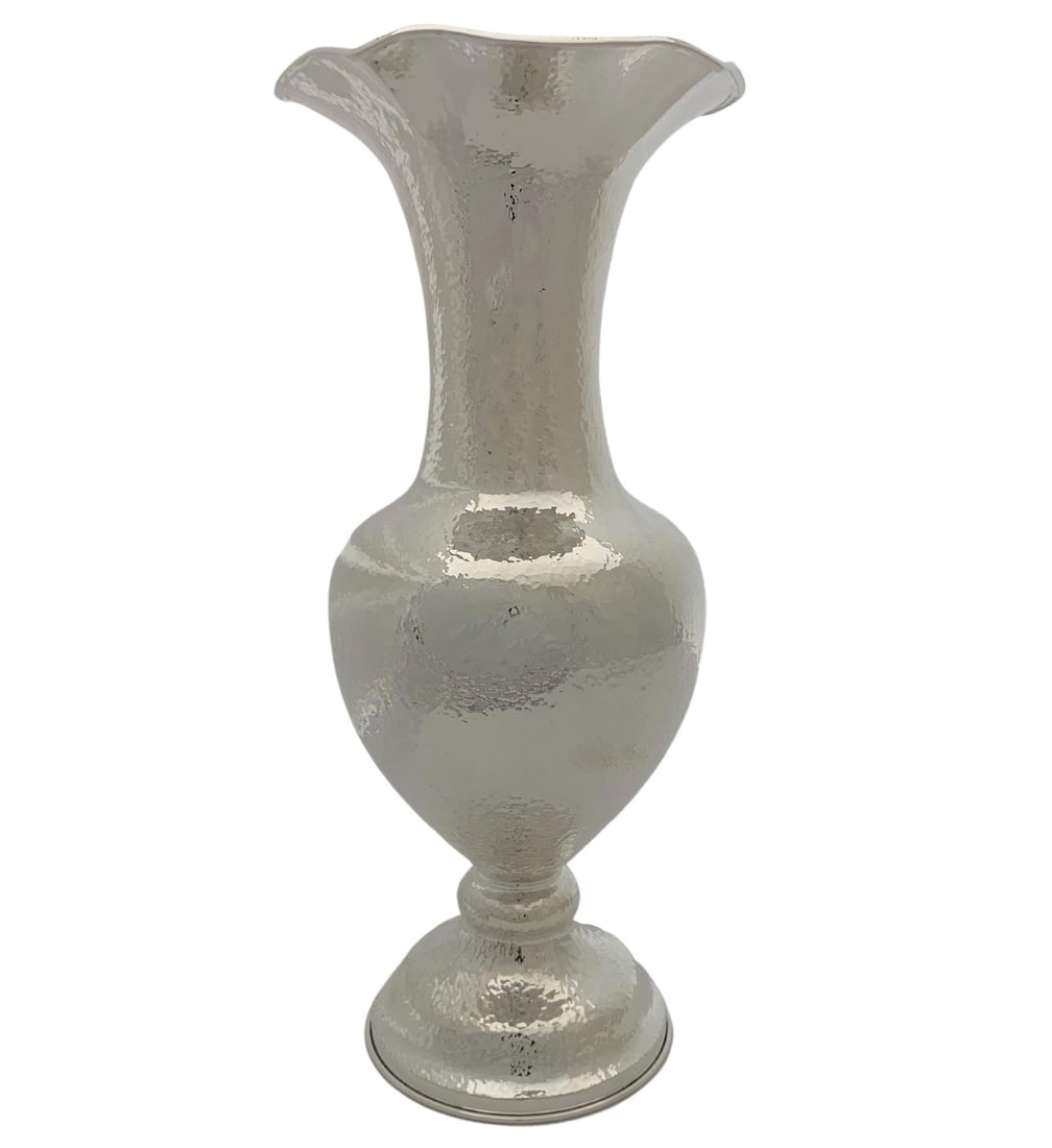 Handmade 925 Sterling Silver Modern Hammered Flower Vase 15": Handmade 925 Sterling Silver Modern Hammered Flower Vase 15" Elevate your decor with this exquisite handmade modern flower vase crafted from fine 925 sterling silver. With a unique hammered shiny fini
