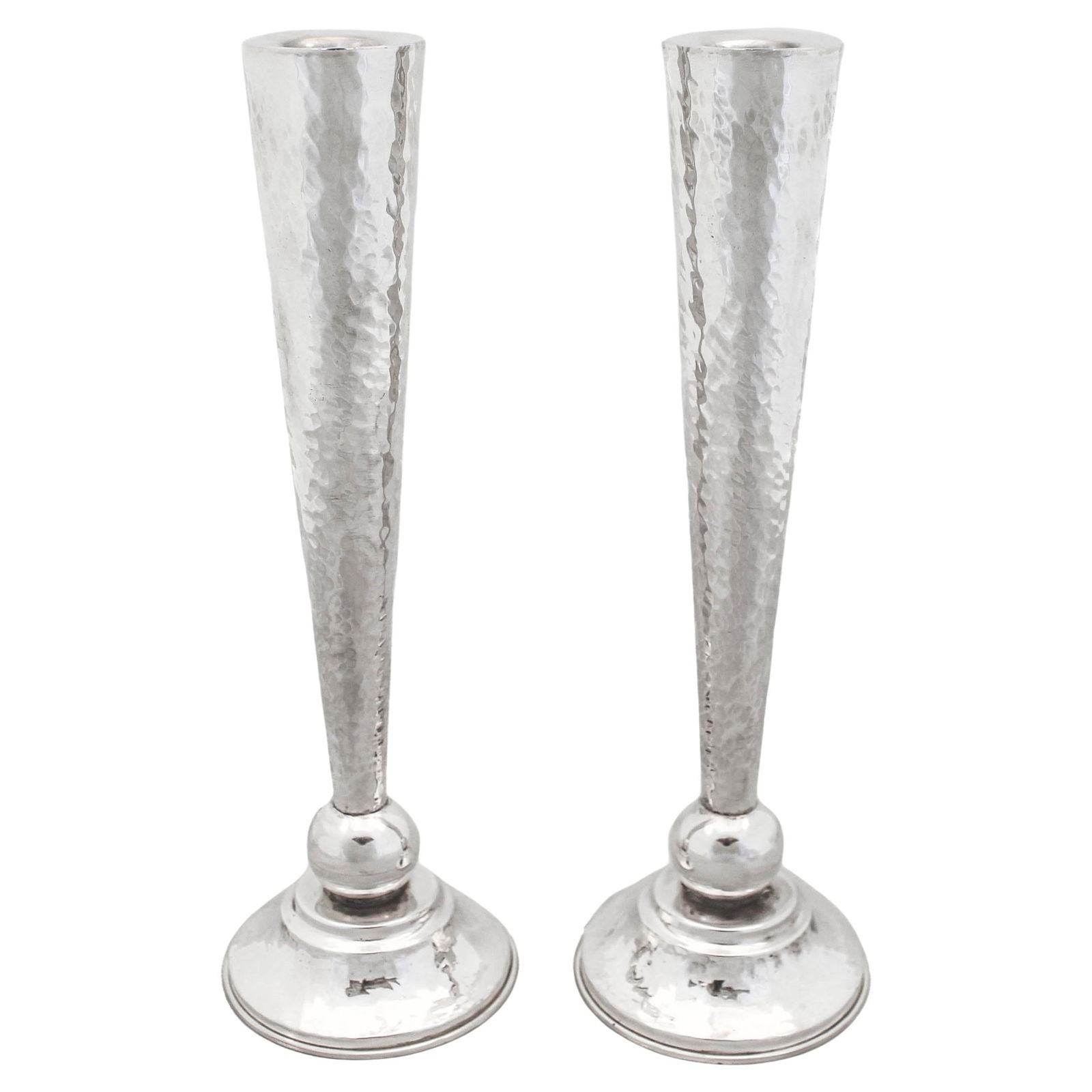 Tiffany & Co Hammered Sterling Silver Candlesticks Set of 2: Tiffany & Co Hammered Sterling Silver Candlesticks Set of 2 Enhance your home decor with this stunning set of two hammered sterling silver candlesticks. Standing at a height of 12 in (30.48 cm) and fe