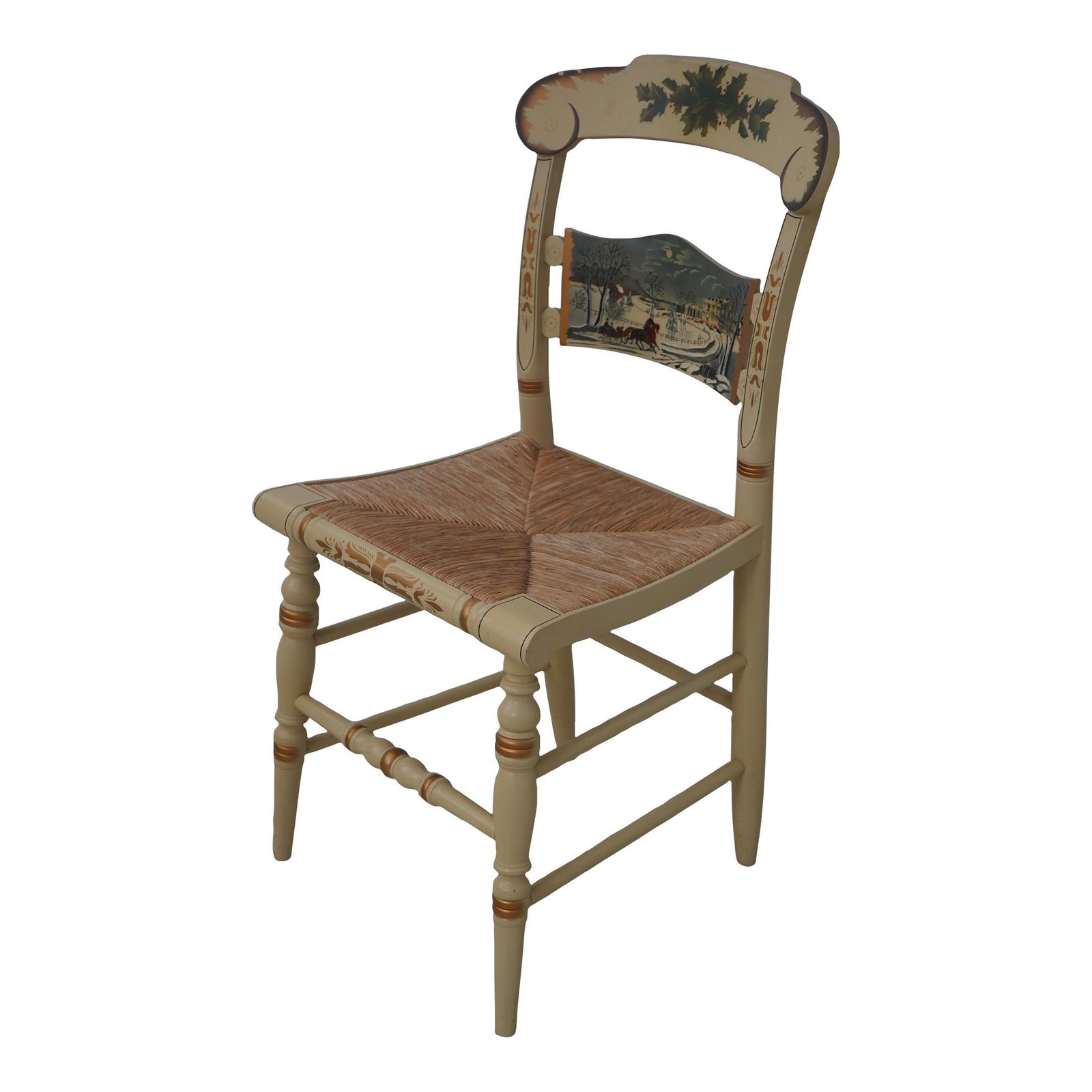 Hitchcock Limited Edition Christmas Chair Circa 1986 Rush Seat White: Hitchcock Limited Edition Christmas Chair Circa 1986 Rush Seat White This Hitchcock Limited Edition Christmas Chair, crafted circa 1986, showcases quality construction and features a charming rush sea