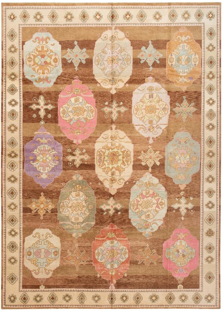 Contemporary Hand-Knotted Kars Wool Rug 10'4 x 14'8 Multi-Medallion Design: Contemporary Hand-Knotted Kars Wool Rug 10'4 x 14'8 Multi-Medallion Design Enhance your space with this stunning contemporary Turkish Kars rug, expertly hand-knotted from quality wool. Featuring an el