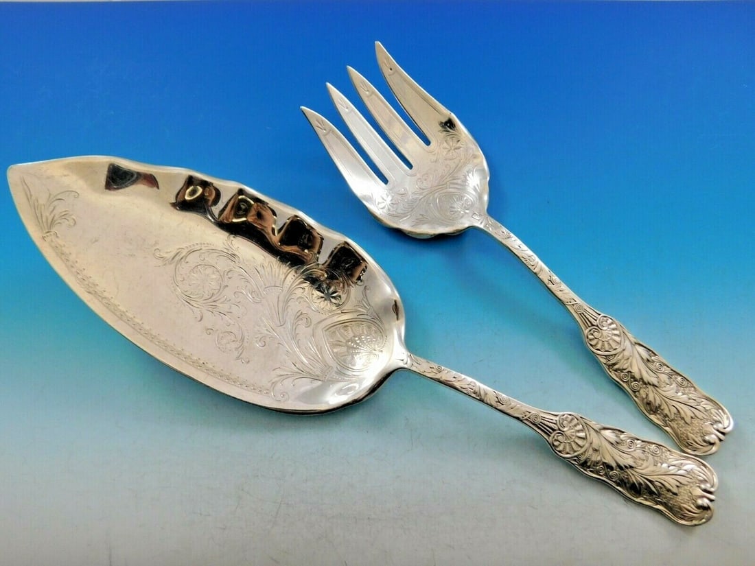 Gorham Saint Cloud Sterling Silver Fish Serving Set 2-Piece Brite Cut (1 of 9)