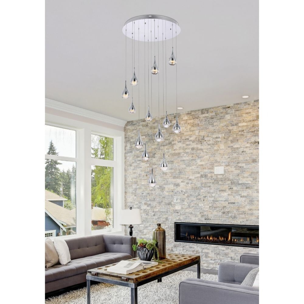 Amherst 13-Light Chrome Pendant Chandelier Modern Crystal Ceiling Light: Amherst 13-Light Chrome Pendant Chandelier Modern Crystal Ceiling Light Enhance your home with this stunning Chrome Chandelier, featuring 13 lights for an impressive illumination. Designed in a modern