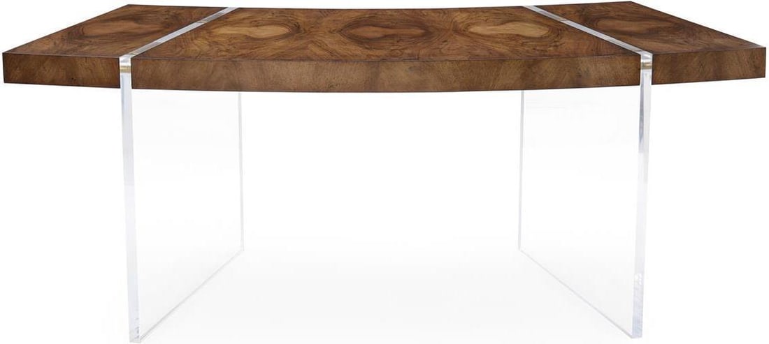 John-Richard Walnut Desk with Acrylic Legs Antique Style: John-Richard Walnut Desk with Acrylic Legs Antique Style This elegant Walnut Deco Desk features a striking design with unique acrylic legs, providing a modern twist to a classic aesthetic. Crafted in