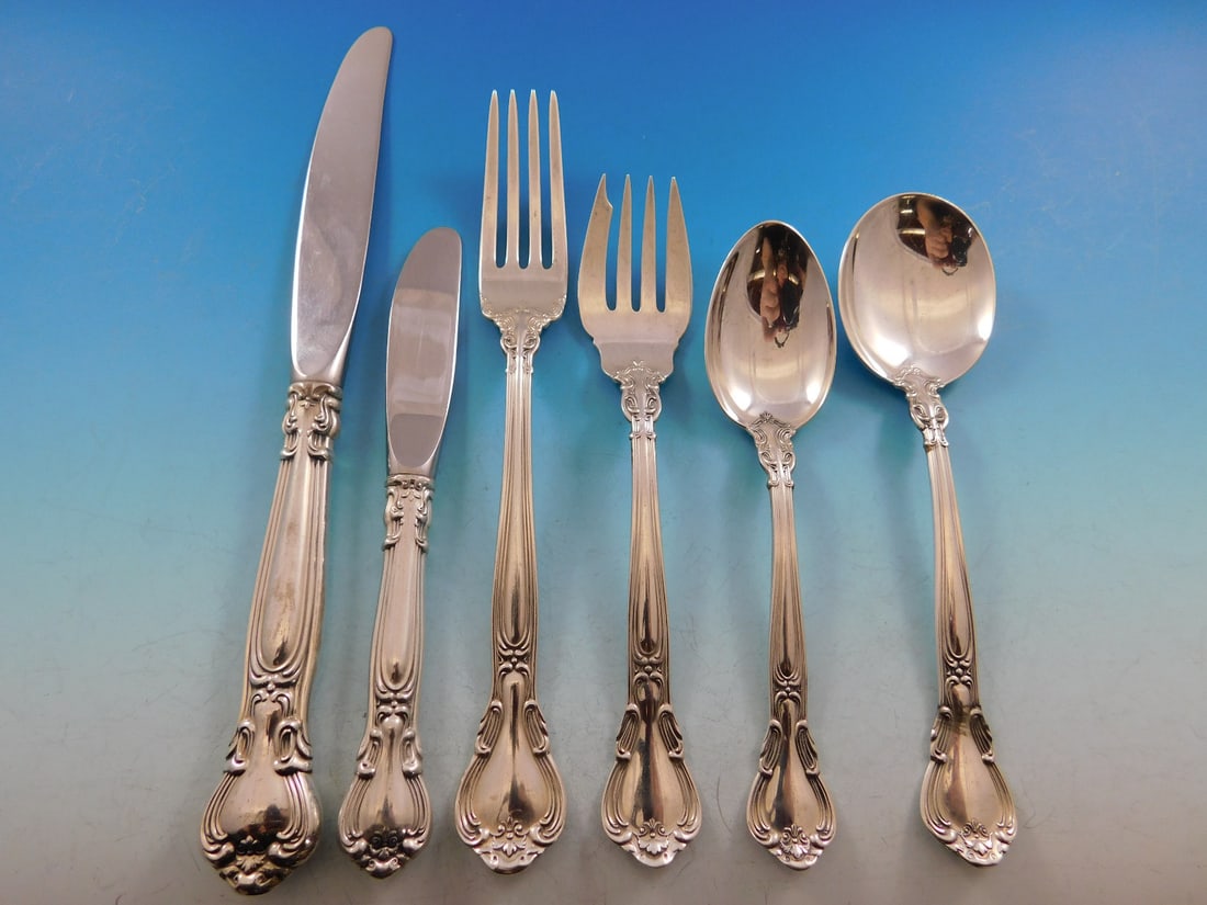 Chantilly Gorham Sterling Silver Flatware Set Service for 12 79 Pieces: Chantilly Gorham Sterling Silver Flatware Set Service for 12 79 Pieces This exquisite Chantilly by Gorham Sterling Silver Flatware Set is a stunning service for 12, comprising 79 meticulously crafted