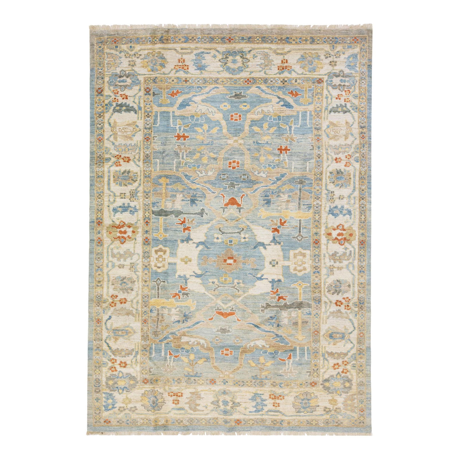 Blue Floral Design Hand-Knotted Wool Sultanabad Rug 6'9 x 9'6: Blue Floral Design Hand-Knotted Wool Sultanabad Rug 6'9 x 9'6 Enhance your space with this exquisite modern Sultanabad handmade wool rug. Featuring a vibrant blue field, this rug is beautifully framed