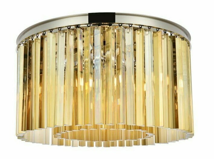 Sydney 8-Light Flush Mount Chandelier Polished Nickel Golden Teak Crystal: Sydney 8-Light Flush Mount Chandelier Polished Nickel Golden Teak Crystal Illuminate your dining room or living area with this stunning contemporary flush mount chandelier featuring a sophisticated po