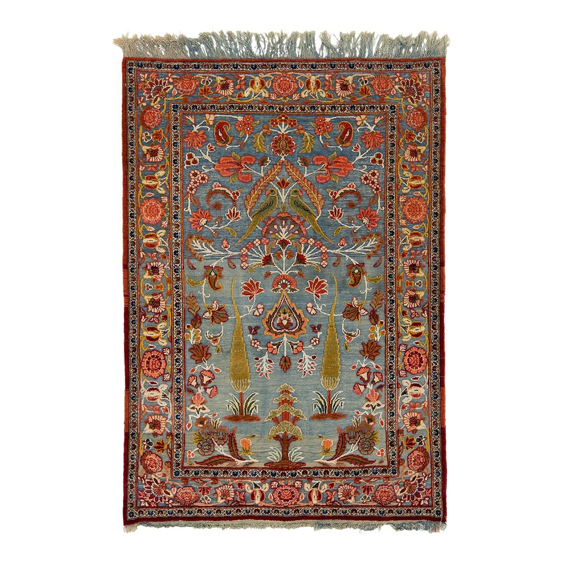 Antique Persian Tabriz Blue Wool Rug Floral Design 1920s: Antique Persian Tabriz Blue Wool Rug Floral Design 1920s Discover this exquisite antique Persian Tabriz rug, crafted in the 1920s. It showcases a captivating blue field adorned with intricate floral d