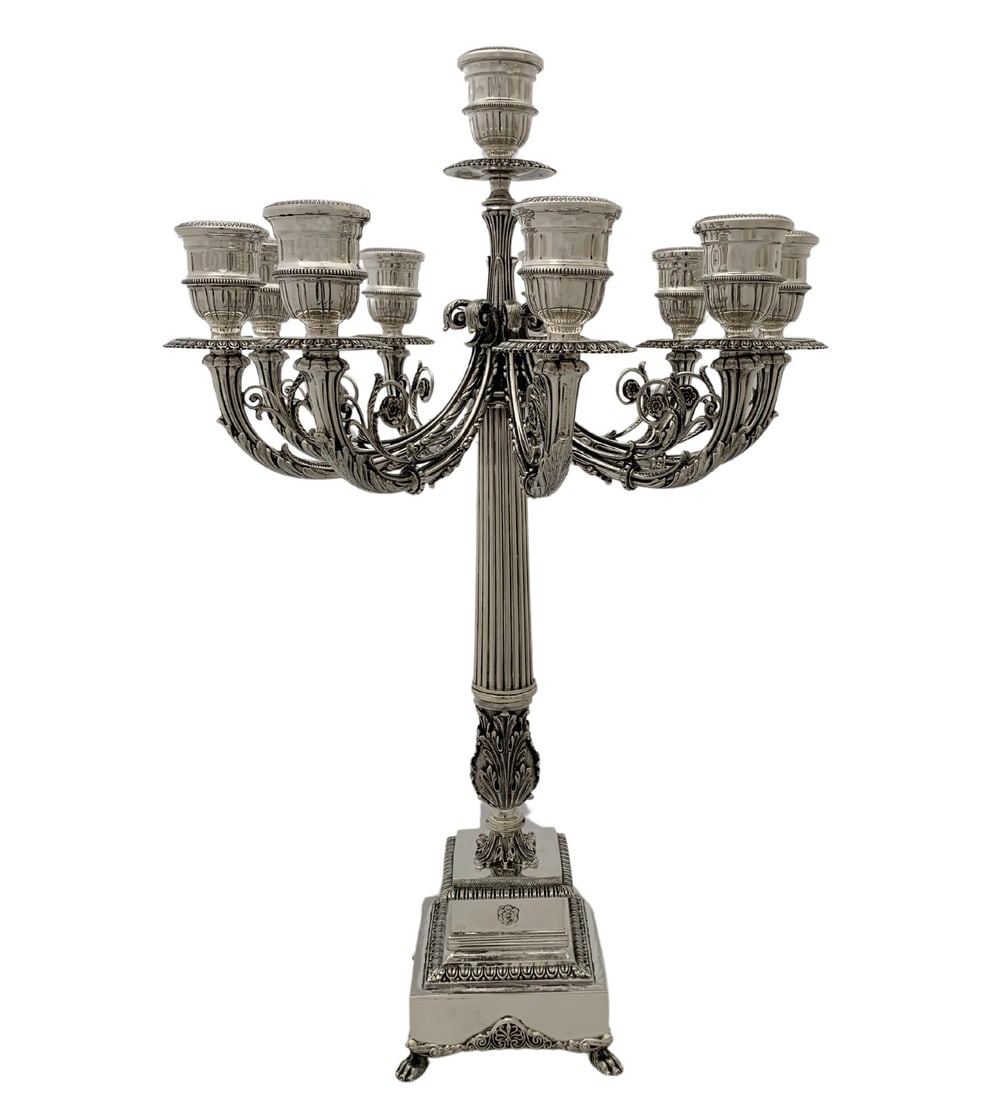 Italian 925 Sterling Silver 10 Light Candelabra with Leaf Applique (1 of 5)