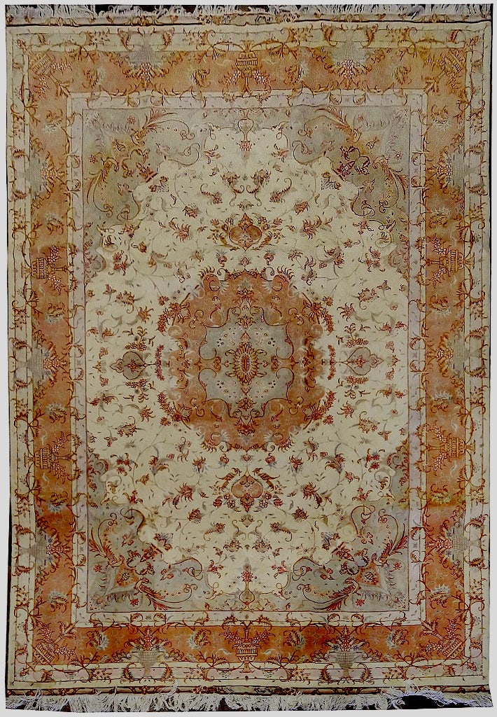 S. IG. NE. D Persian Tabriz Wool Silk Rug 7' x 10' 400 KPSI Hand-Knotted: S. IG. NE. D Persian Tabriz Wool Silk Rug 7' x 10' 400 KPSI Hand-Knotted Free continental US Shipping Discover the exquisite beauty of Persian craftsmanship with this stunning 7' x 10' Persian Tabriz