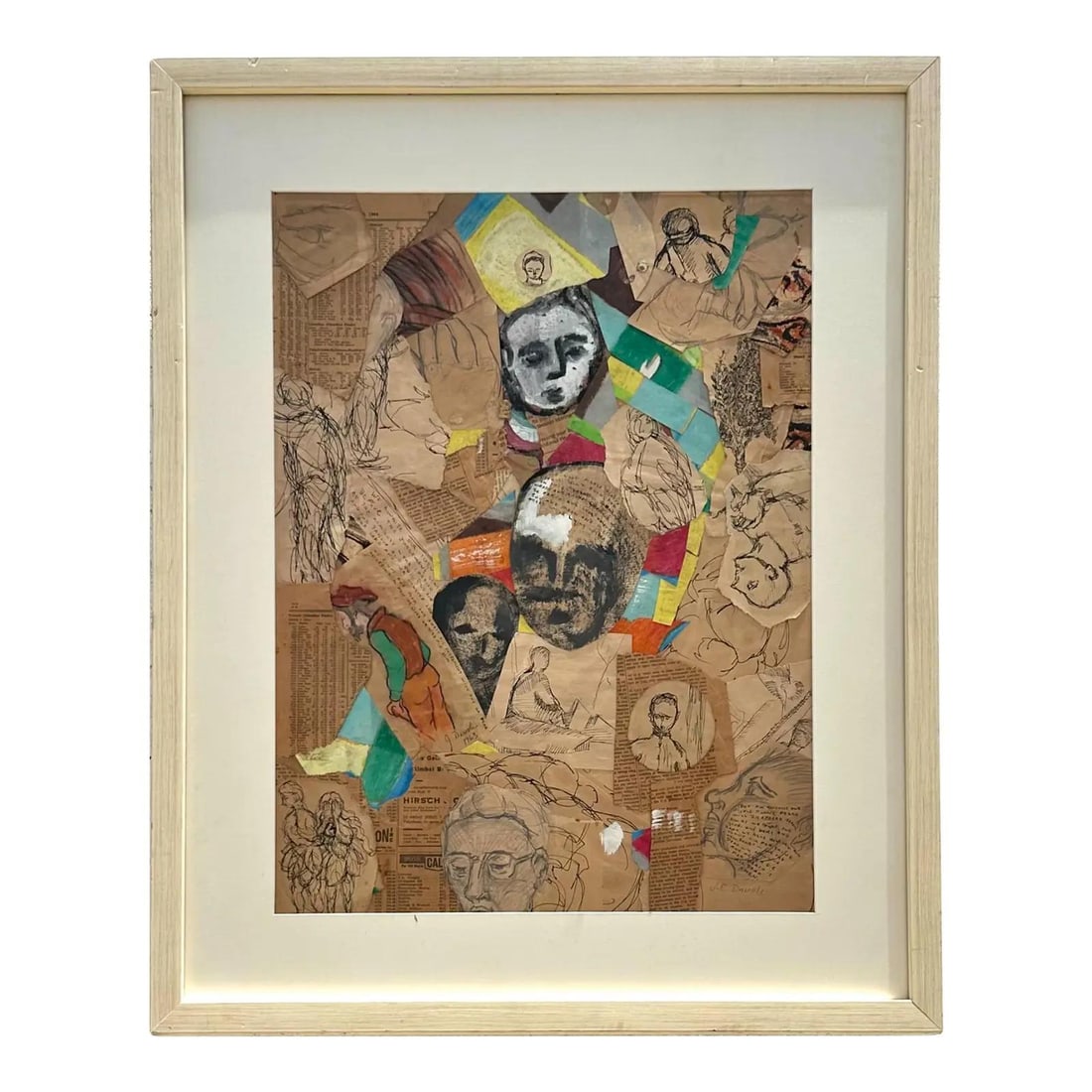 Abstract Mixed Media Collage Artwork with Boho Vintage Sketches on Paper (1 of 4)