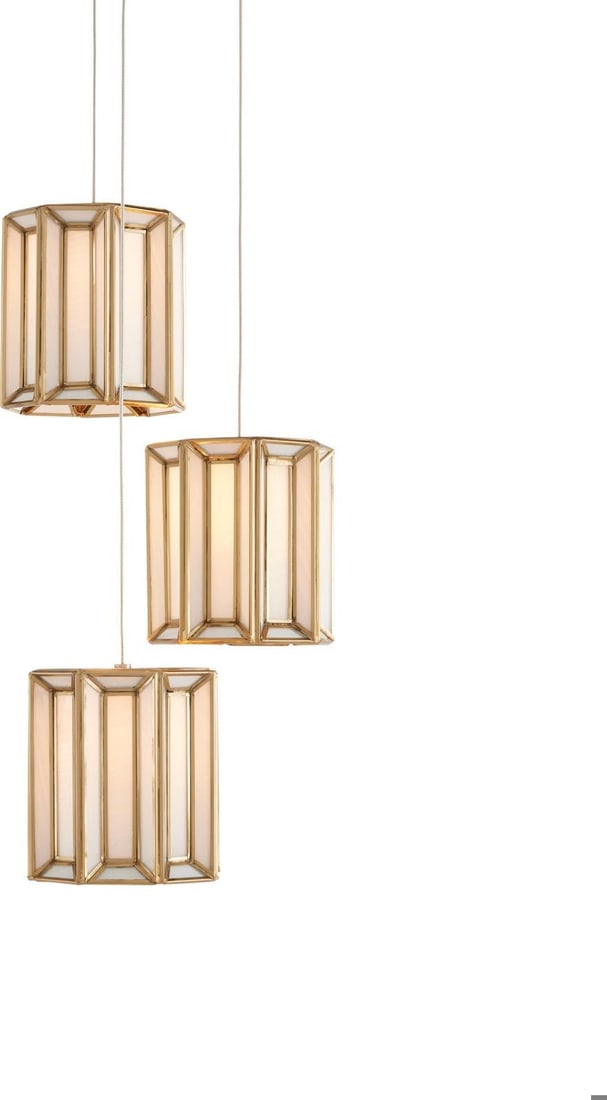 Currey Daze Brass Milk Glass Multi-Drop Pendant Light: Currey Daze Brass Milk Glass Multi-Drop Pendant Light Illuminate your space with this elegant milk glass pendant featuring a stunning antique brass finish. This stylish multi-drop pendant light is des