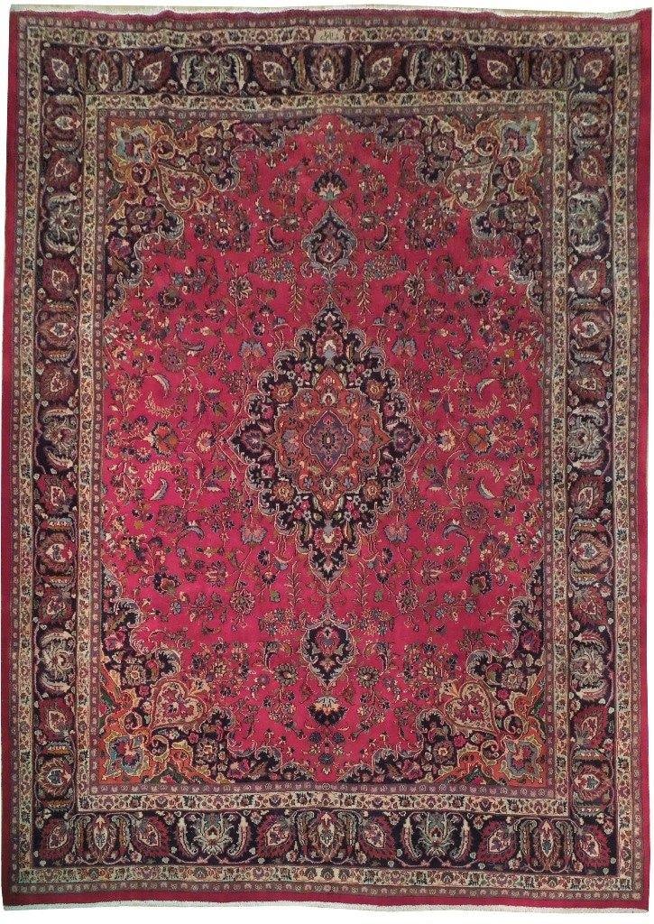 9'10" x 13'2" Lipstick Red Persian Sarouk Rug Handmade Semi-Antique: 9'10" x 13'2" Lipstick Red Persian Sarouk Rug Handmade Semi-Antique Free continental US Shipping Transform your living space with the luxurious allure of this 9' 10" x 13' 2" Lipstick Red Persian Semi